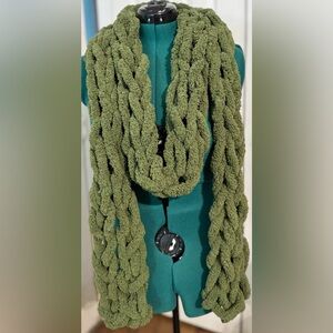 Handmade Hand Crafted Oversized Knit Scarf Olive